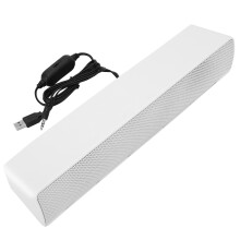 Barre de son USB avec entrée 3,5 mm, lecteur de musique stéréo, haut-parleur avec basses renforcées pour téléphones portables et PC (blanche)