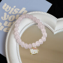 Süßes rosa Perlenarmband mit Cartoon-Katzenanhänger G A1