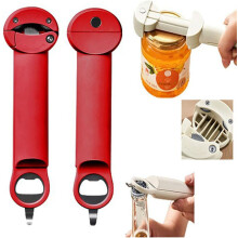 Stainless Steel Adjustable Cap Screwer, Retractable Bottle Opener, Magnetic Can Opener, Multi Kitchen Tool (2PCS-Red)