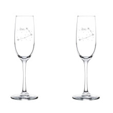 Set of 2 Glass Champagne Flutes Sparkling Wine Glasses Star Zodiac Horoscope Constellation 8 oz Stemmed (Aries)