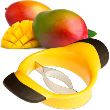 Coupe-mangues, pour fendre et évider les mangues, poignées antidérapantes, lame en acier inoxydable, coupe-mangues, noir et jaune