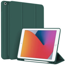Compatibil cu iPad 10.2 (2021/2020/2019) Husă inteligentă din piele TPU cu 3 pliuri și suport pentru creion, verde închis