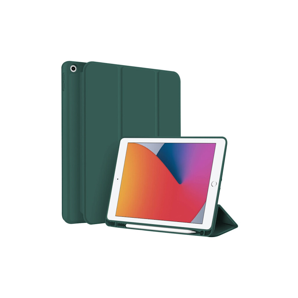 Compatible With Ipad 10.2 (2021/2020/2019) 3-Fold Tpu Smart Leather Case With Pencil Holder Dark Green 9048212909378