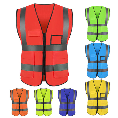 SPRING PARK Reflective Stripes Zipper Closure Safety Vest, Polyester Yellow 2