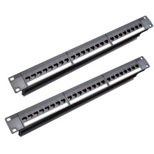 2X 19Inch 1U Cabinet Rack Pass-Through 24 Port CAT6 Patch Panel RJ45 Cable Adapter Jack Modular Frame