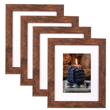 11x14 Picture Frames Brown Wood Textured with Mat 8x10 Photo Frame Wall Set of 4
