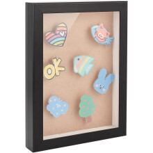 Medal Display Shadow Box, Black Natural Wood Case with Clear Window for Military Medals, Jewelry, Pins - 8.7x6.7x1.1"