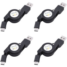 4x USB Type C USB3.1 oprolbare kabeloplader Type-C USB-C kabel zwart