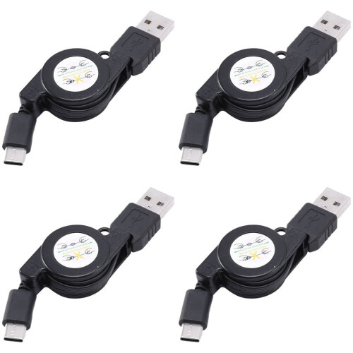 4X USB Type C USB3.1 Ανασυρόμενο καλώδιο φόρτισης, καλώδιο φόρτισης τύπου C USB-C, μαύρο