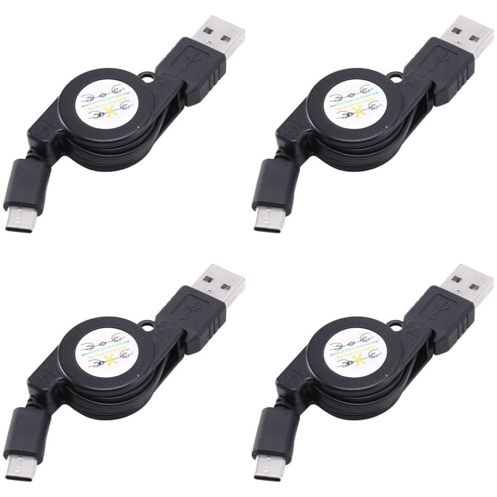 4X Usb Type C Usb 3.1 Retractable Cable Charger Charging Type-C Usb-C Cable Black 9048212961390