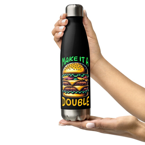 Μπουκάλι νερού Hamburger Lover από ανοξείδωτο ατσάλι, διπλό (μαύρο)