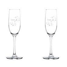 Conjunto de 2 Taças de Champanhe/Espumante de Vidro com Haste e Símbolo do Zodíaco (Escorpião) - 240ml