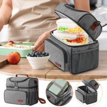 Bolsa térmica para lancheira karymi de grande capacidade, com camada dupla e alça de ombro, compatível com recipientes de almoço padrão.