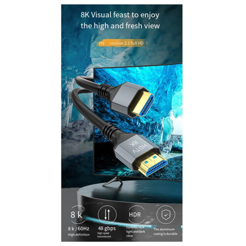Συμβατό με 8K, καλώδιο 2.1, 4K@120Hz, 8K@60Hz, 48Gbps υψηλής ταχύτητας για καλώδιο βίντεο, 2