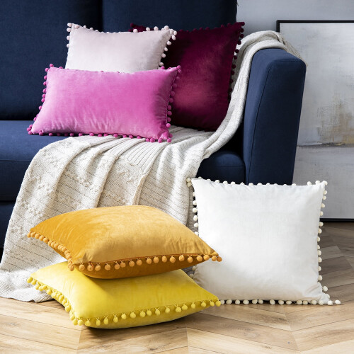 Phantoscope Pompon-Samt-Dekokissen, 30 x 50 cm, Rosa, 2er-Pack 1