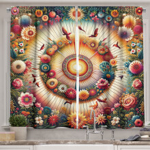 Ambesonne Floral Kitchen Curtains, Botanical Colorful Circle, 55"x39", Orange Evergreen Pink