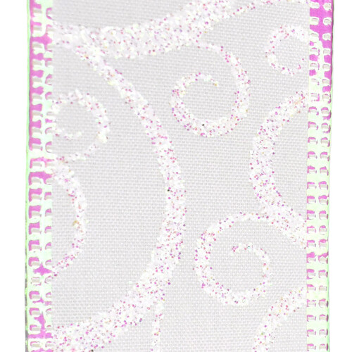 Fita de cetim aramada com glitter iridescente Homeford Christmas, 1-1/2 polegadas, 10 jardas, branca 1