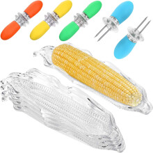 Set di 12 pezzi NOGIS con supporti per pannocchie e piatto, piatto trasparente, spiedino in acciaio inox, utensile per barbecue e vassoio di plastica