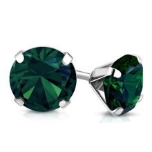 Pendientes de botón de acero quirúrgico 316L en color plata con cristal acrílico facetado redondo verde oscuro - 8 mm Plata