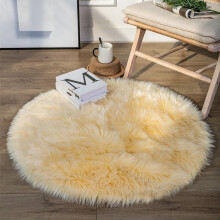 Phantoscope Deluxe Soft Faux Sheepskin Fur Collection Round Area Rug, Yellow