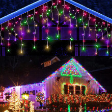 13Ft Extendable 96LED Icicle Lights with Twinkling Strobes, Sparkling Multi-color Lights for Indoor Outdoor Eaves, Wedding, Prom, Christmas, Wall