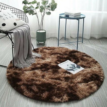 QFEI Round Fluffy Faux Fur Rug, Non-Shedding Thick Shaggy Area Rug for Bedroom, Living Room, Washable Floor Carpet Runner, Brown 60CM
