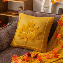 Autumn Pillow Covers 18"x18" Caramel Maple Leaf Embroidered Faux Fur, Soft Fluffy Decorative Cushion Cases for Couch, Farmhouse Home Décor
