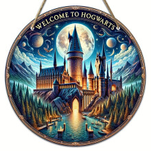 1pc Round Wooden Sign (8"x8") - Welcome to Magic Castle Decor, Compatible with Wreath, Room, Christmas, Kitchen, Garden & Halloween Decoration