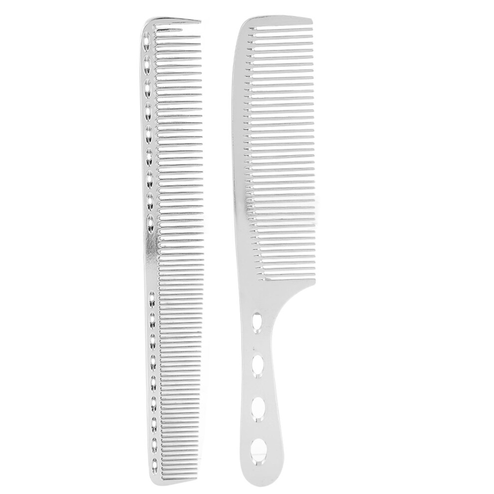 2 Pcs Stainless Steel Aluminum Space Anti-static Hair Comb for Haircut Beauty Tool Silver 8.9x1.6x0.4 Inches