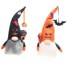 2er-Pack Halloween-Gnome aus Plüsch, handgefertigte Kürbis-Fledermaus-Puppen für Tischdekoration, Etageren, Partygeschenke, Süßes oder Saures
