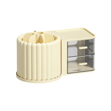Organisateur de maquillage de comptoir, porte-pinceaux de maquillage rotatif à 360 avec 2 tiroirs, organisateur de bureau pour enfants, 23,5 x 13
