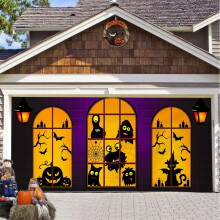 Décoration murale pour porte de garage d'Halloween (1,50 m x 0,75 m) - Motif sorcière et chauve-souris, grande bannière