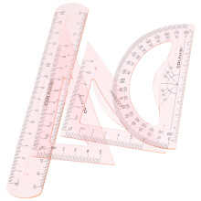 Regla flexible para estudiantes, regla de medición, transportador para dibujo geométrico, PP rosa
