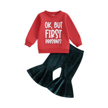 Conjuntos navideños para bebé niña (6, 9, 12, 18, 24 meses, 2, 3, 4 años): Sudadera + Pantalones acampanados. Conjunto de ropa de otoño/invierno.