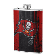 Piersiówka Buccaneers Flagon Hip Flask 8 uncji, stal nierdzewna i skóra do kontaktu z żywnością, przenośna dla mężczyzn, kompatybilna ze