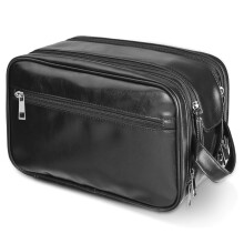 Kulturbeutel für Herren, wasserabweisend, groß, Reise-Rasier- und Pflege-Set, Badezimmer-Organizer, PU-Leder, tragbare Kosmetiktasche, schwarz