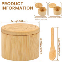 Ensemble de salière en bambou avec couvercle magnétique, récipient à épices rond de 140 ml avec cuillère, bols à sel et poivre portables pour