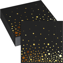 Lot de 50 serviettes de table noires et dorées à pois - Serviettes de cocktail jetables