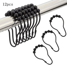 Black Hook Shower Curtain Hooks / Shower Curtain Rings Set 12 pack - Stainless Steel