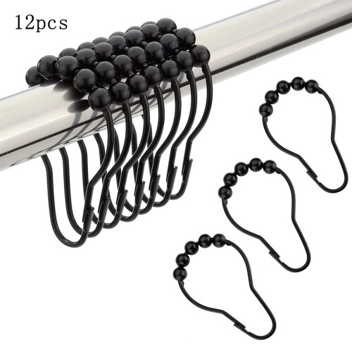 Schwarze Duschvorhanghaken / Duschvorhangringe, 12er-Packung – Edelstahl