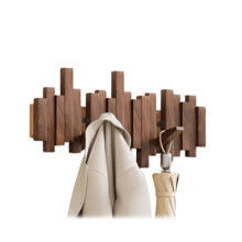 Porte-vêtements mural en bois de style piano, multifonctionnel et pliable, décoration esthétique pour chambre, noyer noir, 6 crochets