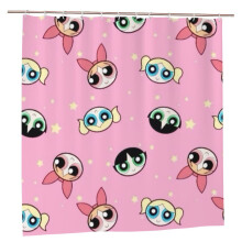 Powerpuffpinglorna duschdraperi, vattentät polyestertyg dekorativa badrumsdraperier en storlek