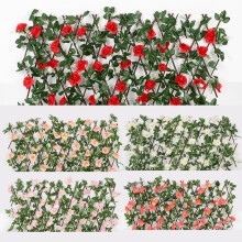 Ruibeauty 8.0"x16" Expandable Fence Privacy Screen, Artificial Green Leaf Vines & Cherry Blossoms Hedge for Indoor Outdoor Garden, Patio, Backyard,