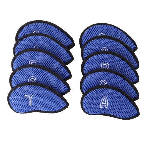 10pcs Blue Golf Club Head Covers Set Breathable Mesh with Soft Lining