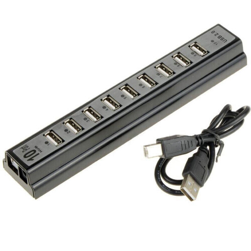 10θυρών υψηλής ταχύτητας USB2.0 Hub επέκτασης + τροφοδοτικό για φορητό υπολογιστή 2
