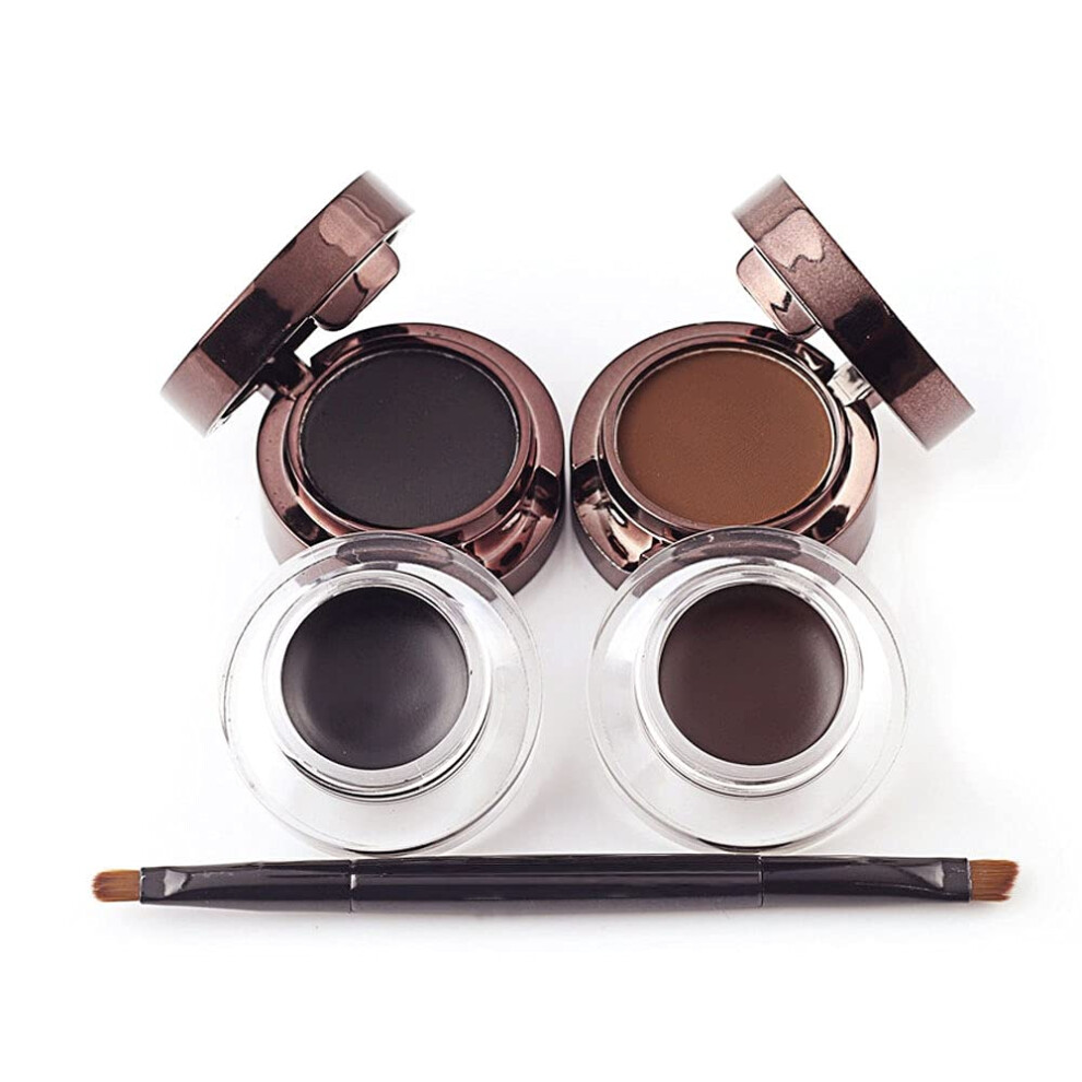 Black,Brown 2 In 1 Waterproof Eyeliner Gel And Eyebrow Powder Set With Dualended Brush Black And Brown