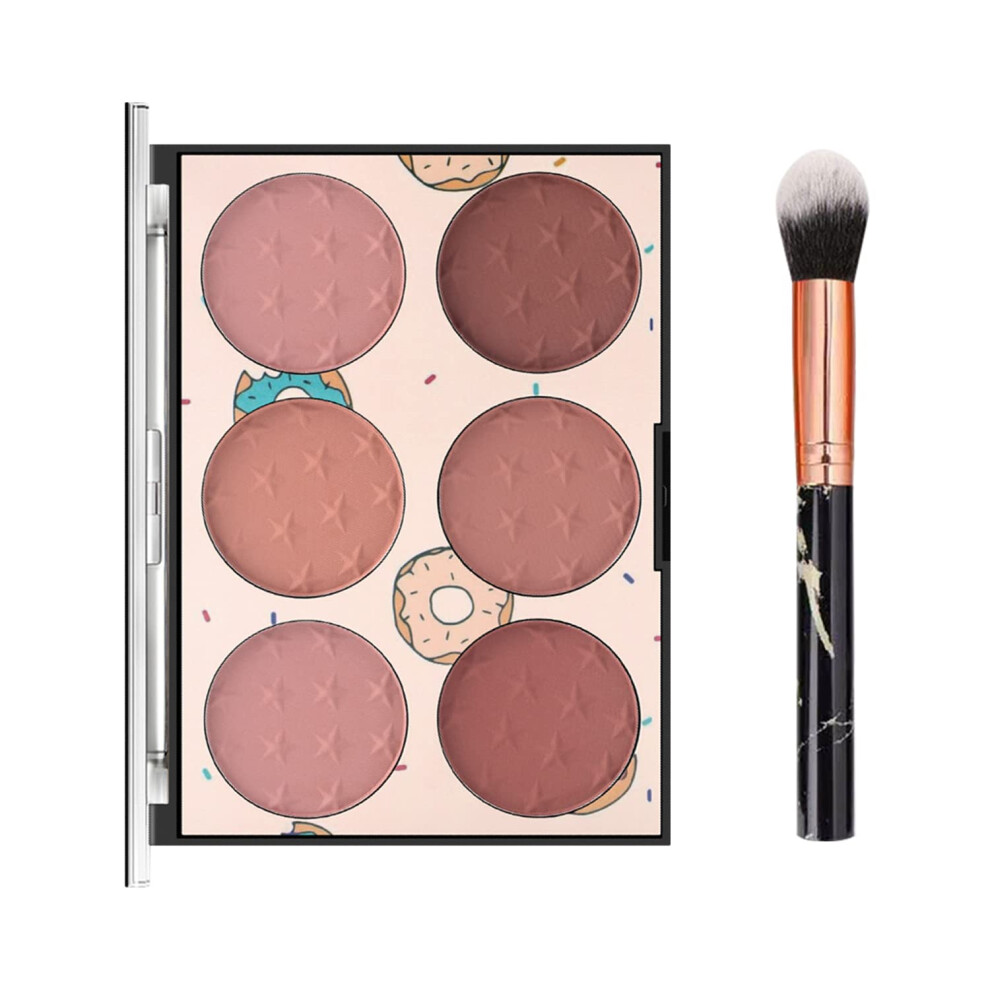 6 Color Matte and Shimmer Blush Palette with Marble Brush, LongLasting Contour and Highlight