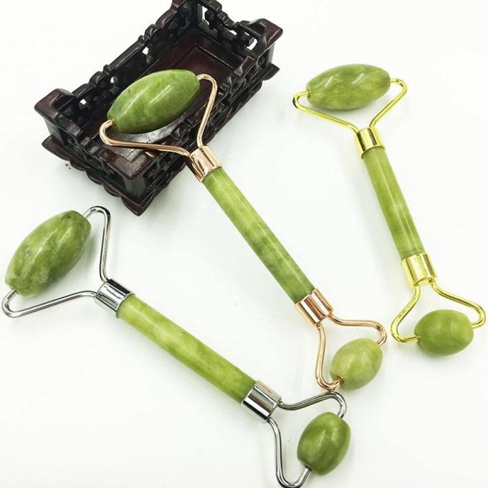Gold Facial Roller Natural Nephrite Jade Dualended Rose For Skincare Cooling Massage Gift