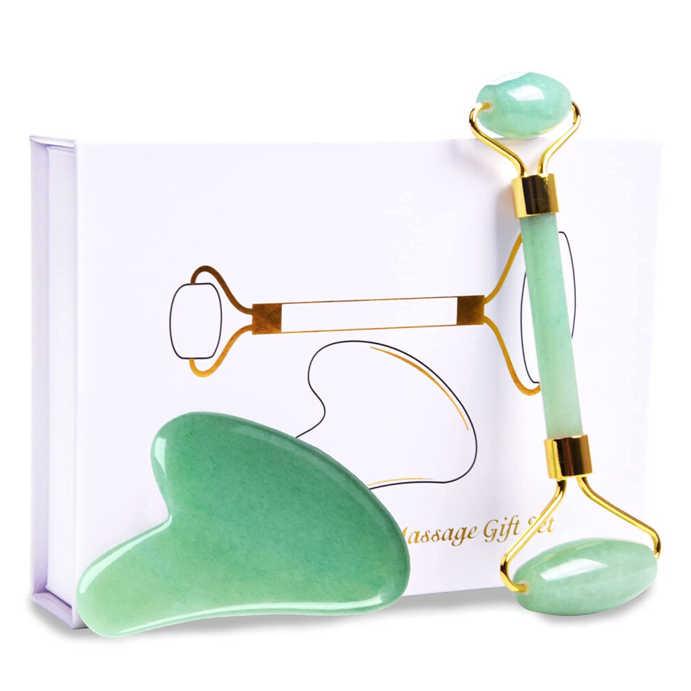 Gua Sha Jade Facial Massage Tool with Ergonomic Contour for Face, Neck and Body Spa Skincare