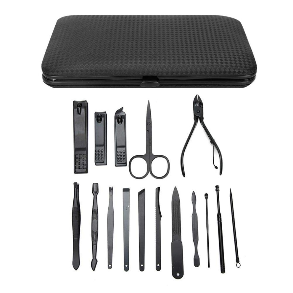 Manicure Set 16pcs Stainless Steel Pedicure Kit with Nail Clippers Eyebrow Scissors and File Ref: 3140